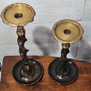 Vintage Pair Maitland-Smith Barley Twist Candlestick Holders Bronze & Brass